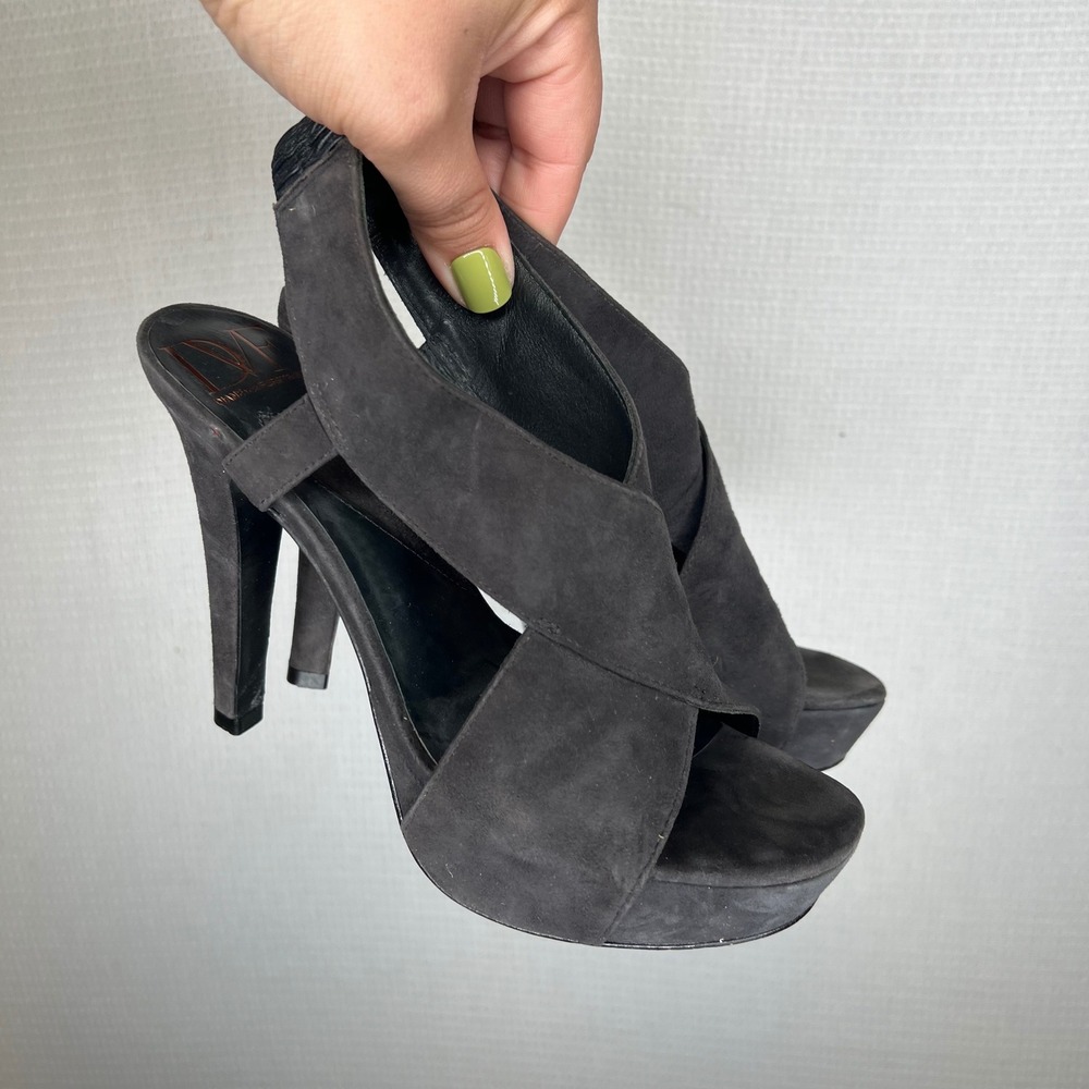 Diane von Furstenberg DVF Grey Suede Platform Slingback Sandals Heels 6.5M
